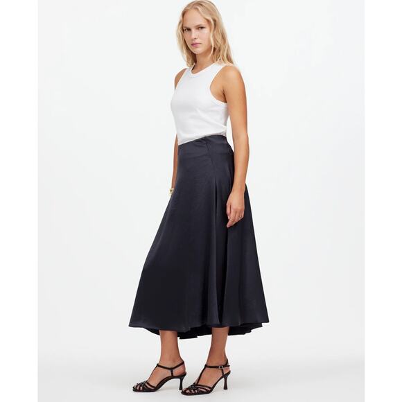 Madewell Satin Circle Slip Skirt WMNS 0 True Black Drapey Swingy Back Zip Flare - Picture 1 of 10